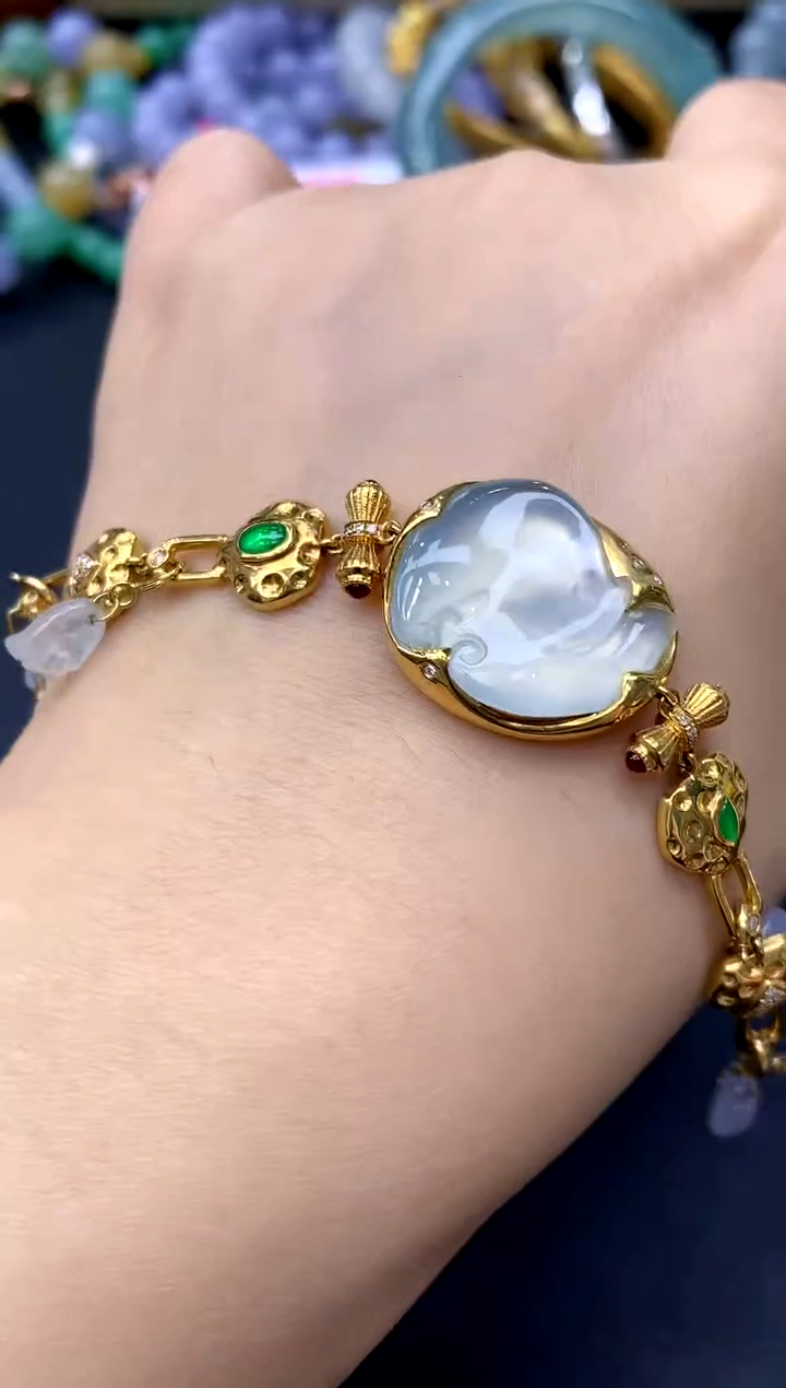 18K金镶嵌手链翡翠335-中国好珍宝