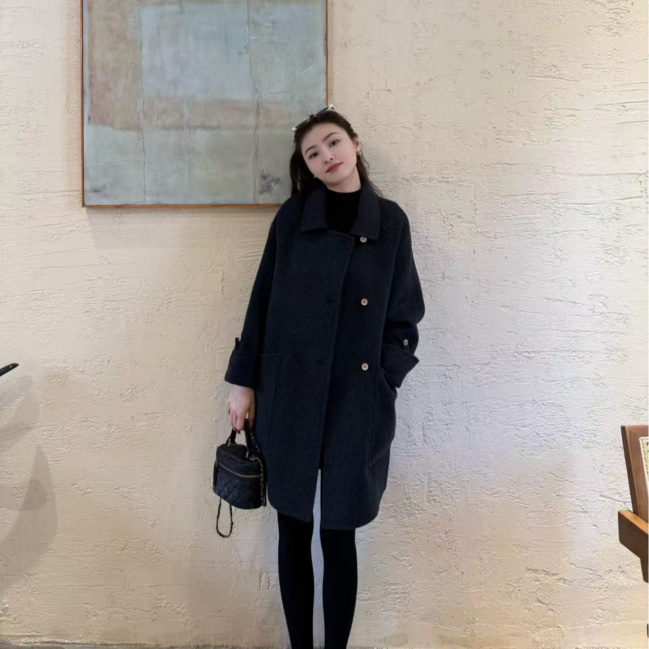 【Caya】2025S秋冬扎染方领直下摆秋季毛呢外套中长款时尚日奢风