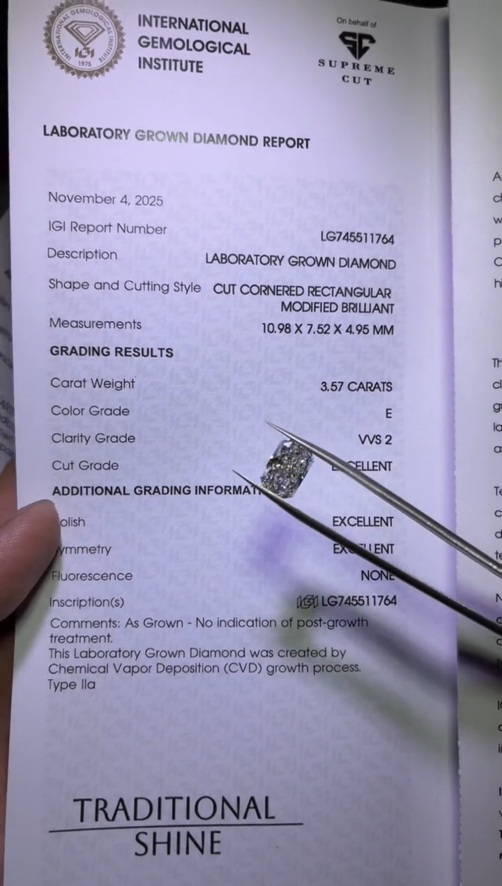 裸石实验室培育钻石3.57ct LG745511764 雷迪恩