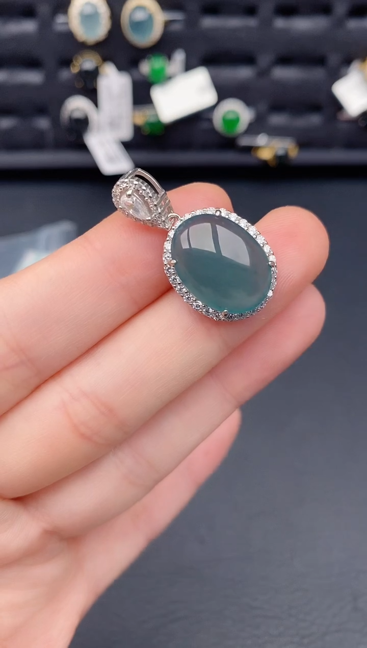 颈饰银S925镶嵌翡翠天然a货翡翠229