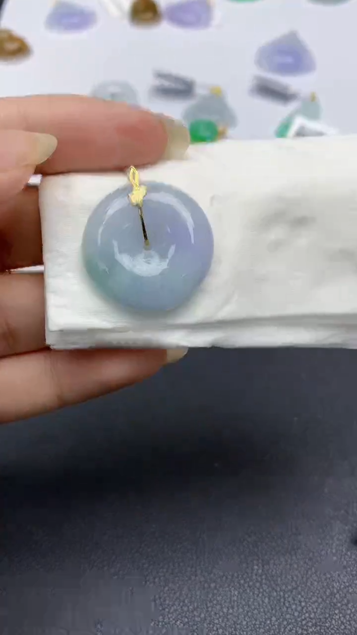 颈饰18K金镶嵌翡翠天然缅甸a货翡翠百元以上9元证书费自理