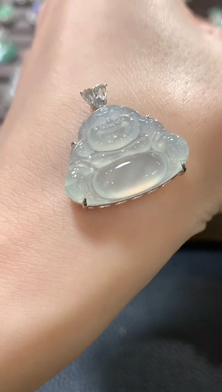 吊坠(不含链)18K金镶嵌翡翠a34