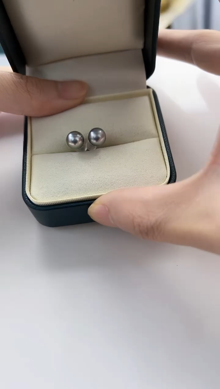 银S925镶嵌海水珍珠耳饰大溪地耳饰8-9MM Z03