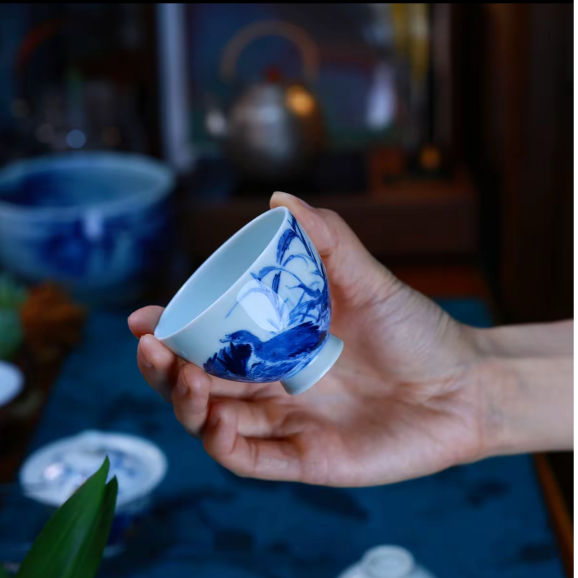 张剑平老师，芦荡情深，花鸟画片，约60CC，茶杯茶具陶瓷，青花瓷