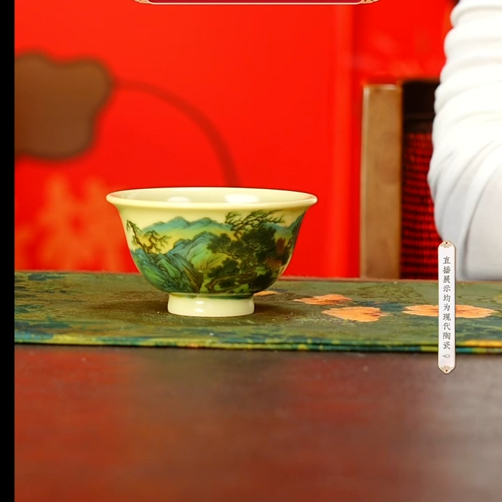 【小乔赏瓷】谢小金景德镇手工手绘山水款鹤图压手杯xxj94.