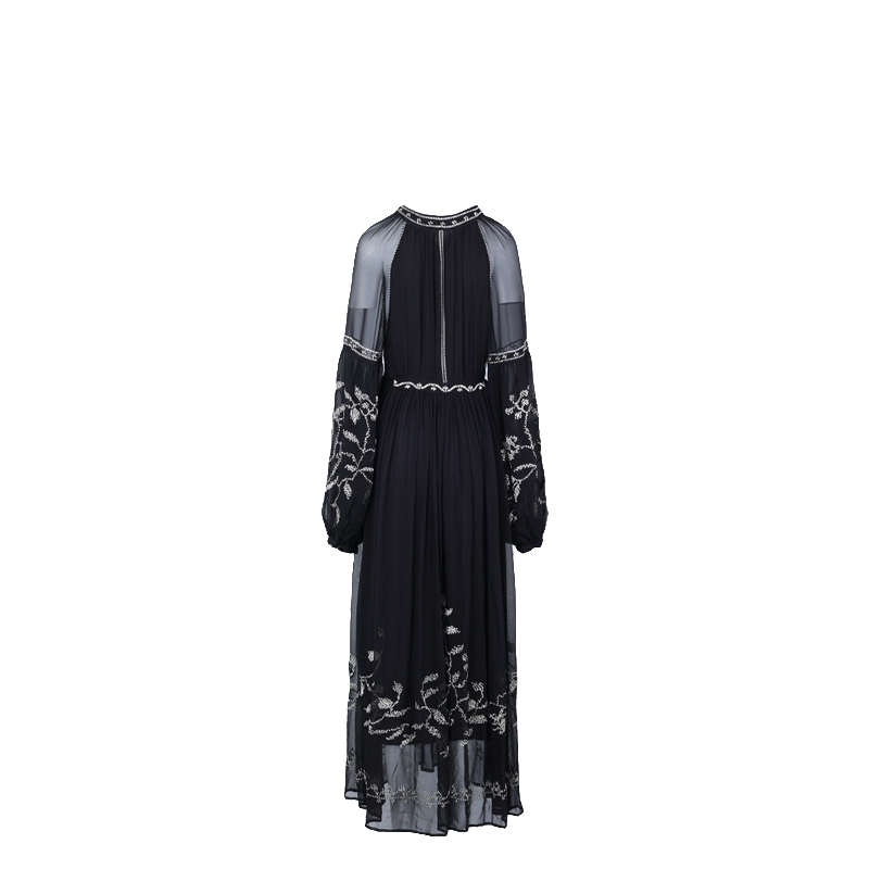 【Qian倩轻奢-Y24C9055合并】刺绣重磅桑蚕丝长款连衣裙