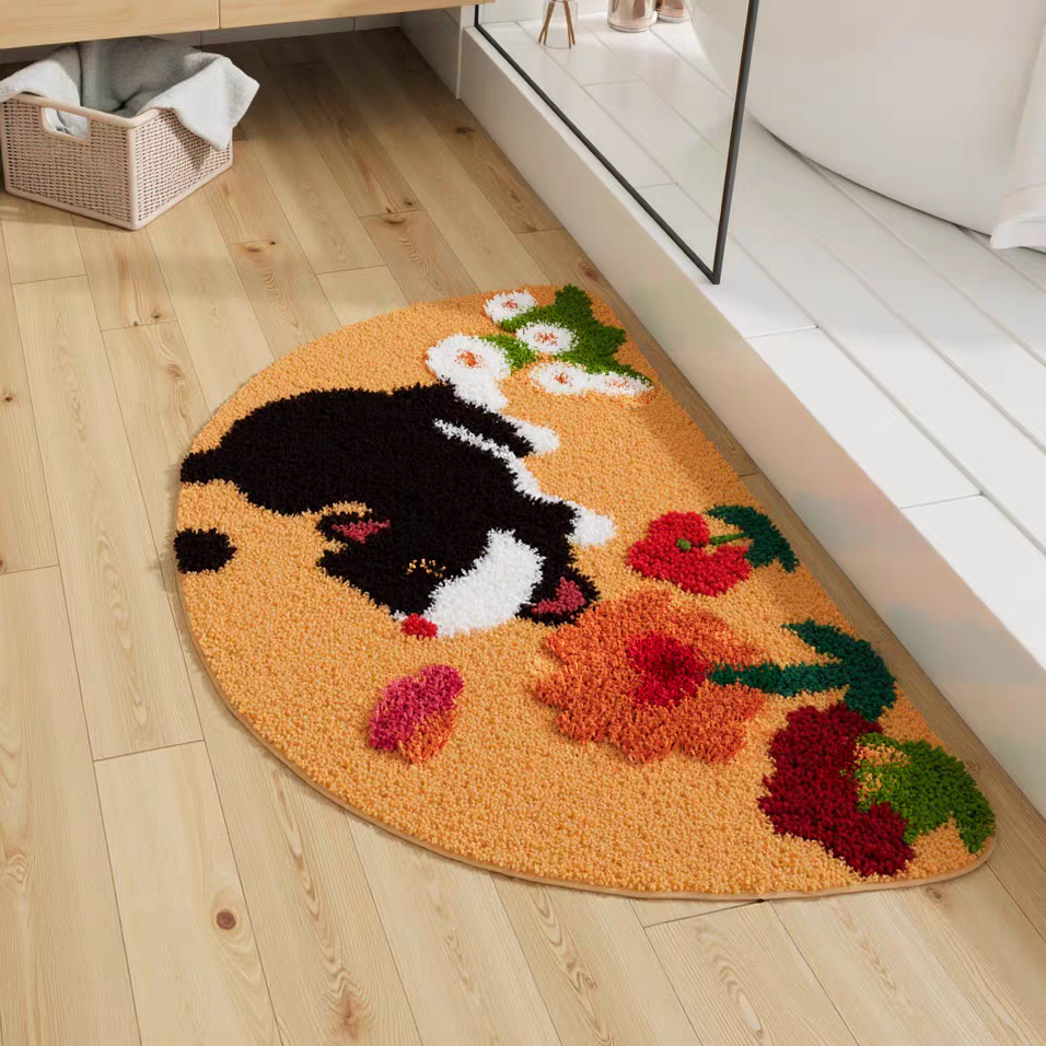 卡通半圆猫咪植绒簇绒地垫地毯卫生间浴室门口吸水防滑地垫