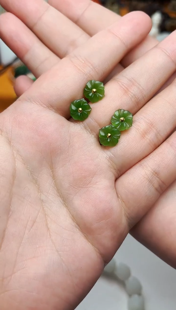 【闪购商品】和田玉耳饰18K金镶嵌花多样性拍一发一01