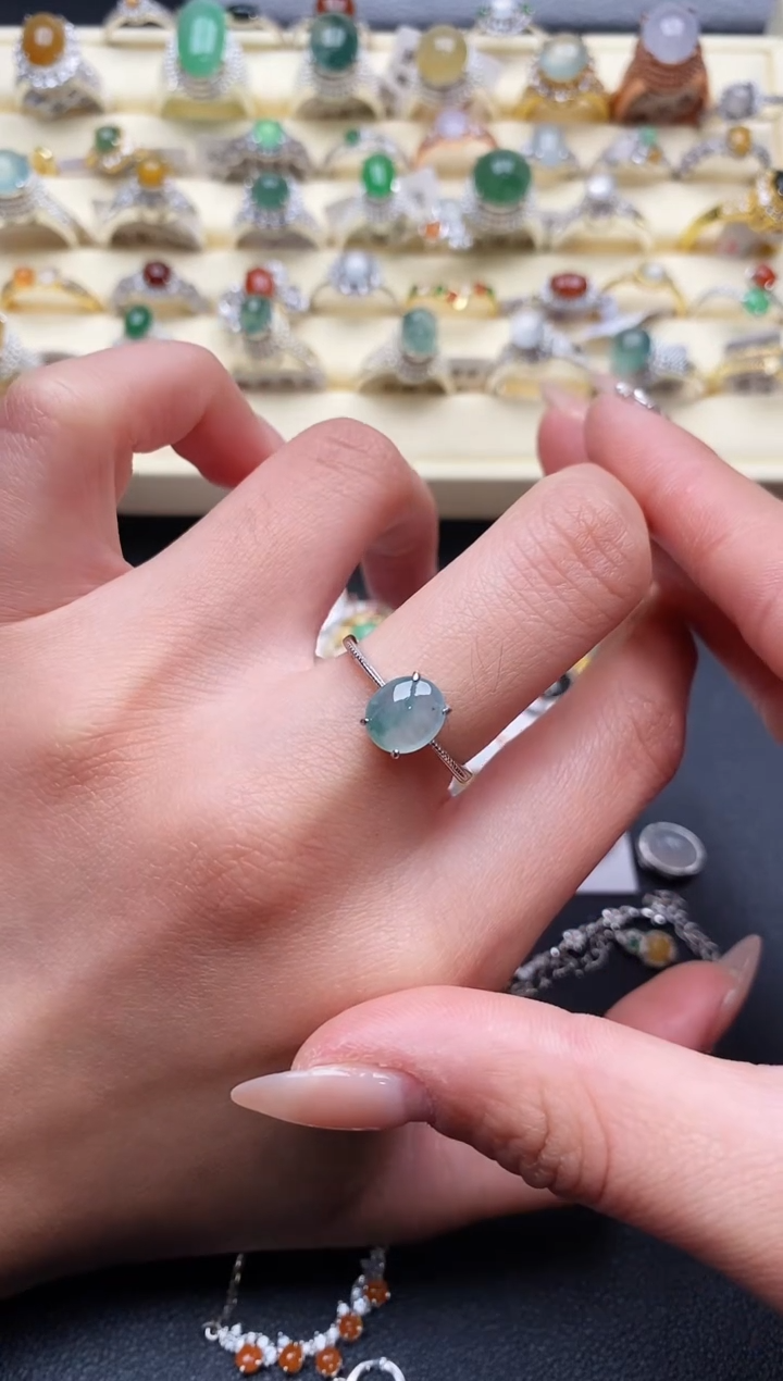 【闪购商品】翡翠戒指银S925镶嵌555555+4