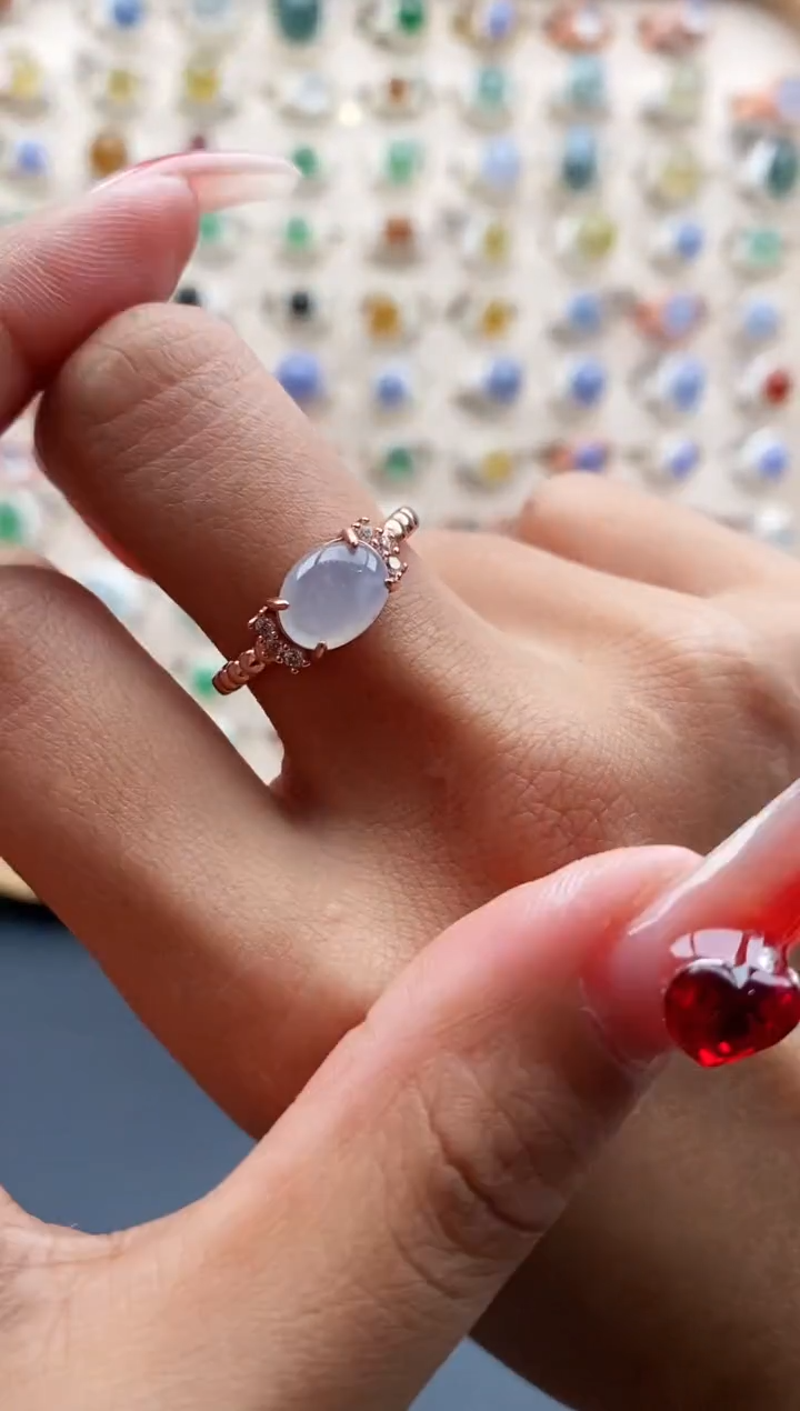 【闪购商品】翡翠戒指银S925镶嵌缅甸天然A货翡翠222 3+3