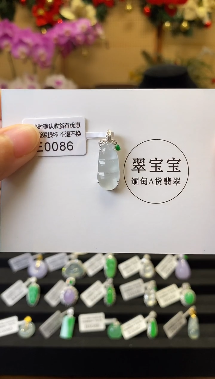 颈饰18K金镶嵌翡翠E0086 福豆 含运营费