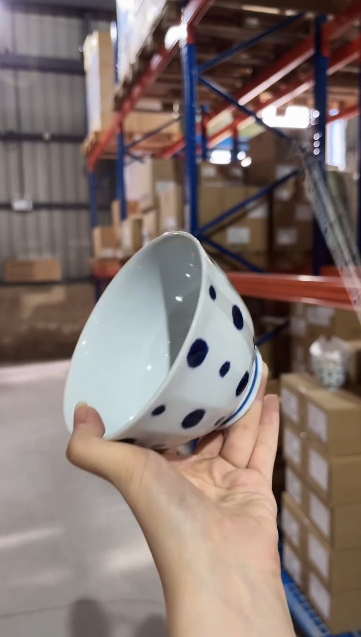 瓷藍染水玉 面取軽量お好み丼