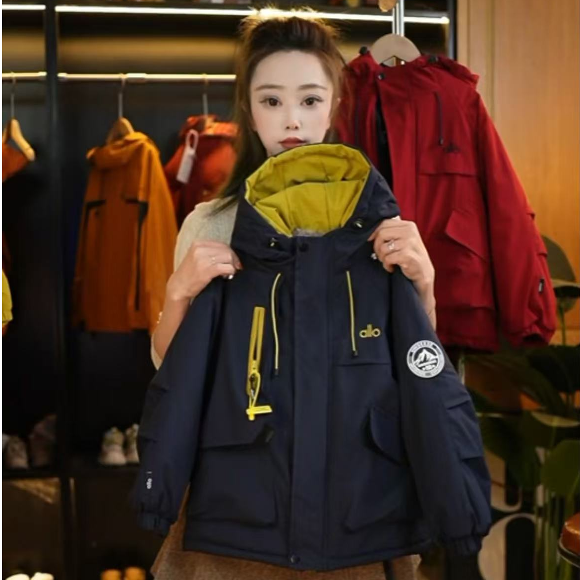 【Y加绒加厚】冬季新品男女童装保暖连帽撞色宽松