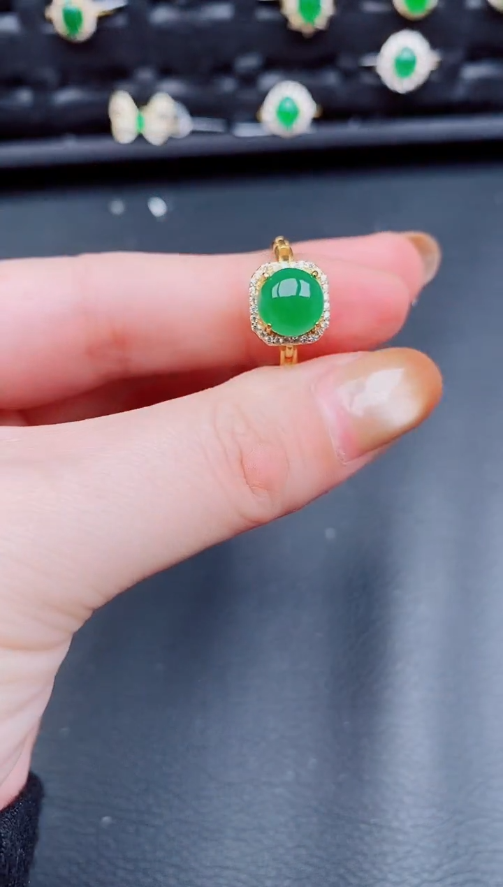 【闪购商品】翡翠戒指银S925镶嵌天然a货翡翠201