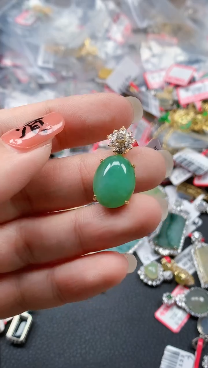 银S925镶嵌戒指翡翠天然A货缅甸翡翠