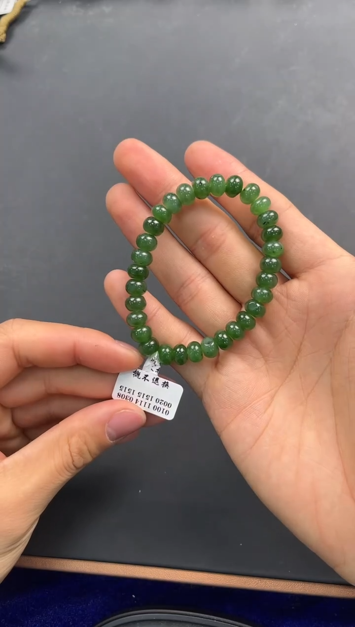 未镶嵌手串和田玉蒙*和田碧玉算盘珠手串卡8微色差