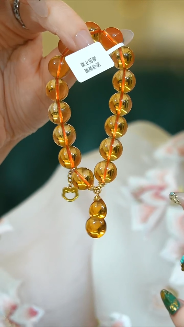 【闪购商品】黄晶手链18K金镶嵌黄水晶葫芦18k单圈手链