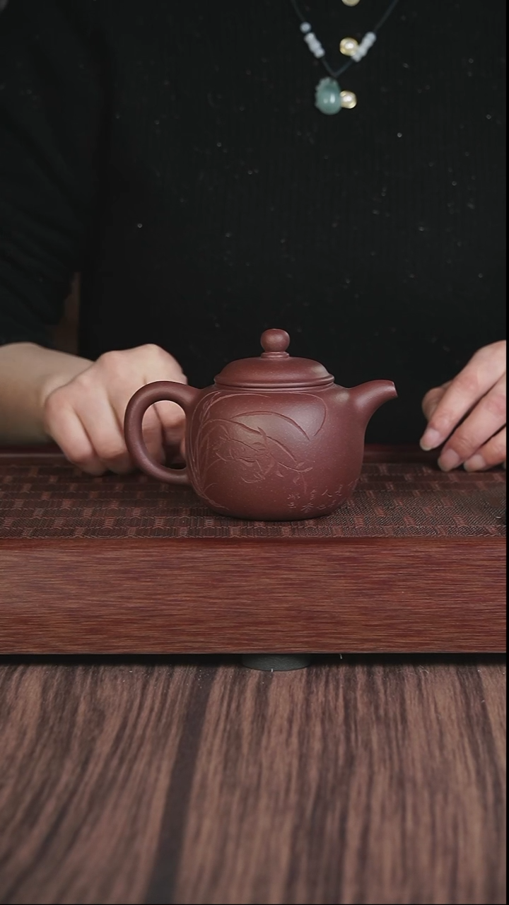 【闪购商品】紫砂茶壶lw  紫泥 匏尊 刻绘