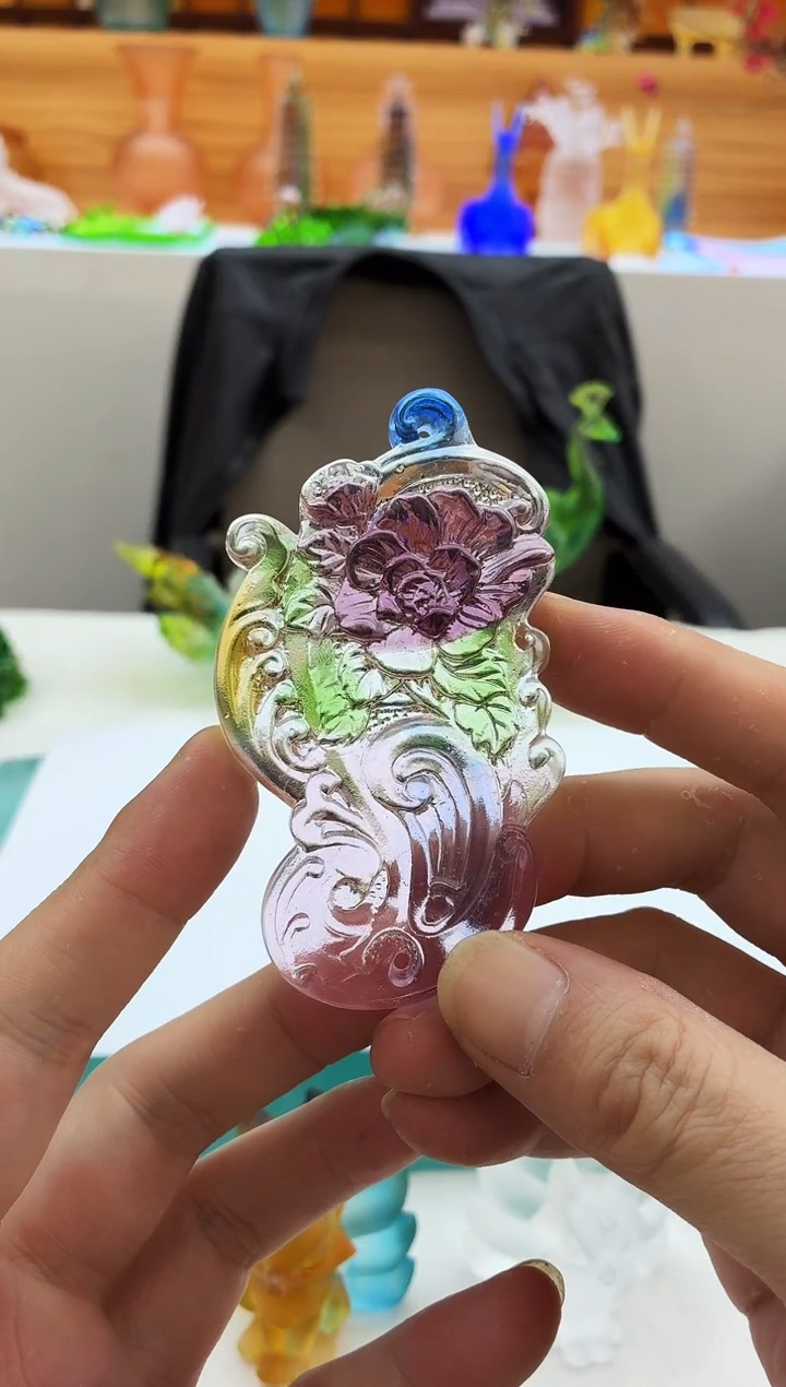 手工艺品琉璃彩色牡丹花车挂