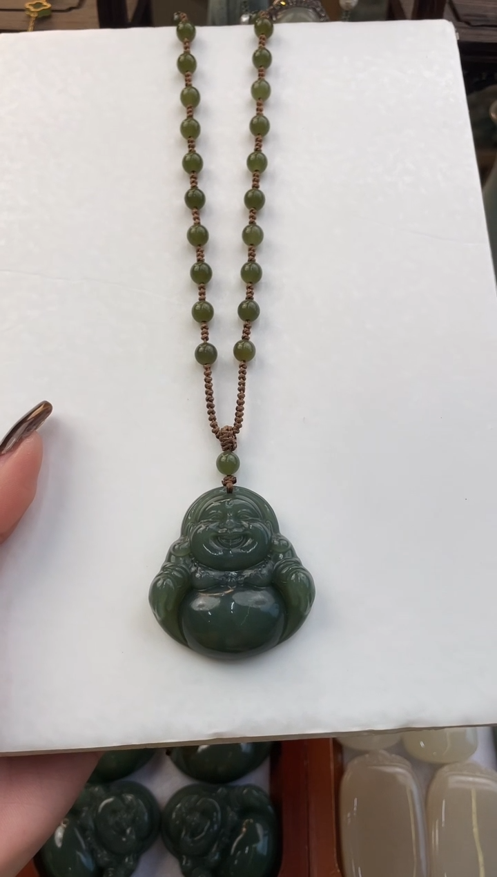 【闪购商品】和田玉颈饰未镶嵌40mm全珠链湖水绿佛公