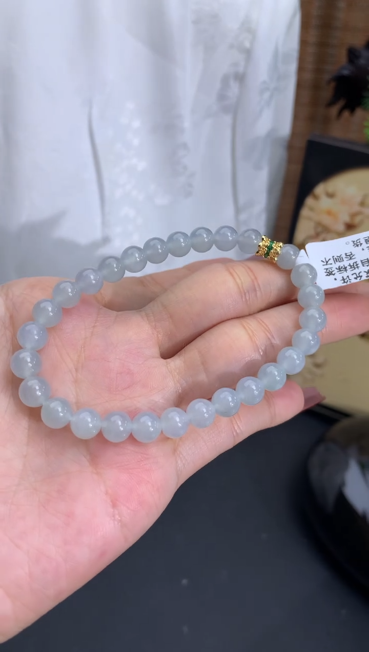 【闪购商品】翡翠手链未镶嵌淡淡蓝底 卡6.5mm
