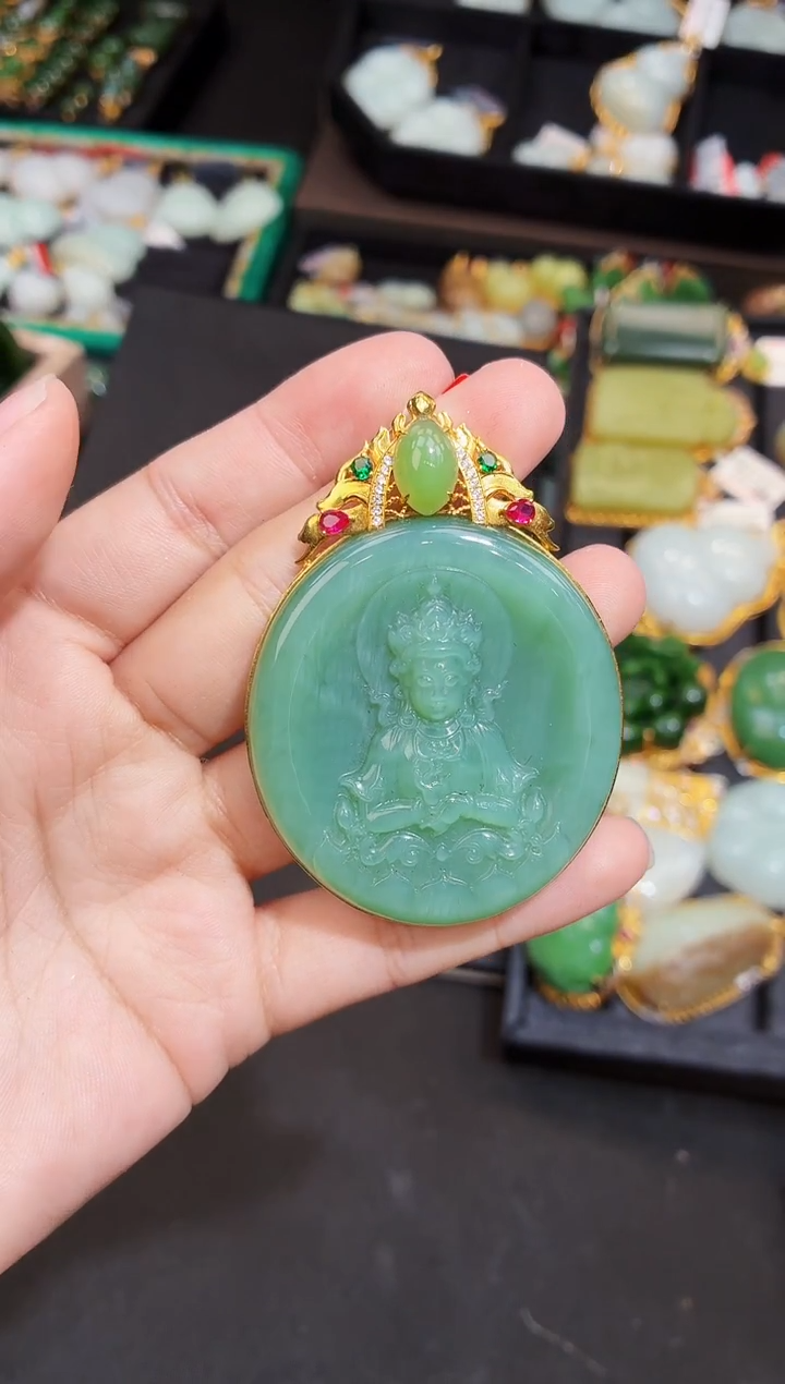 吊坠(赠链)18K金镶嵌和田玉@***奇多样性发一