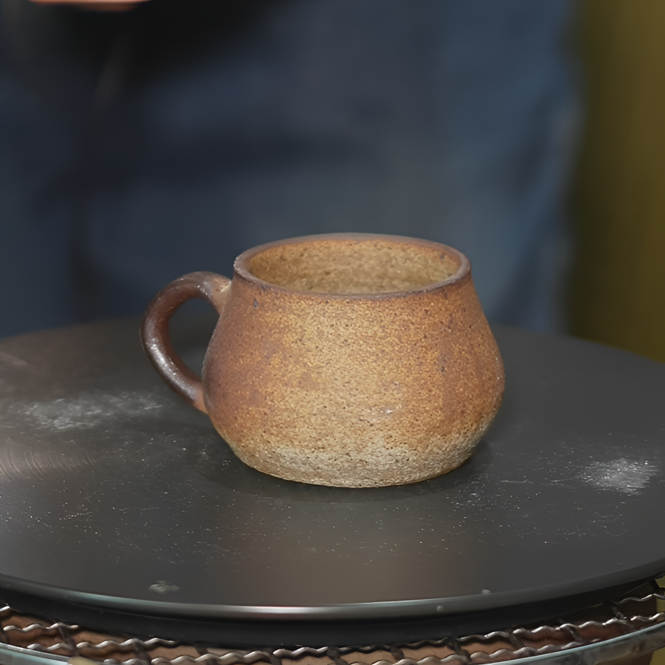 纯手工柴烧粗陶带把茶杯主人杯咖啡杯150ml左右