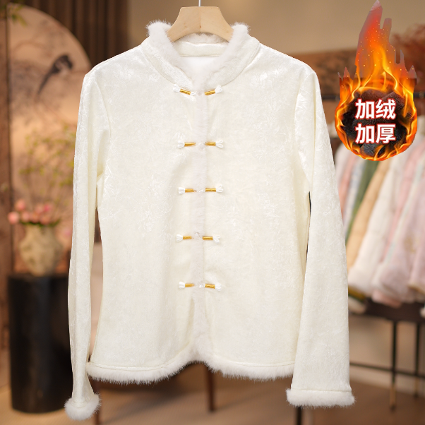【冬日暖阳-加绒上衣】新款加绒立领盘扣显瘦气质上衣6519