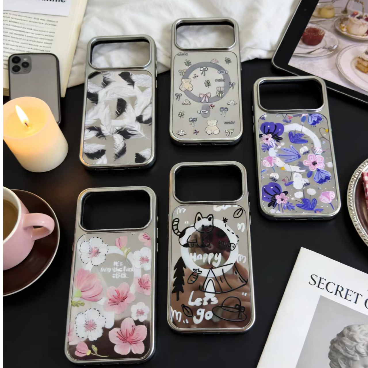 适用苹果手机的创意补妆镜设计感防摔手机壳17promax/16promax/15