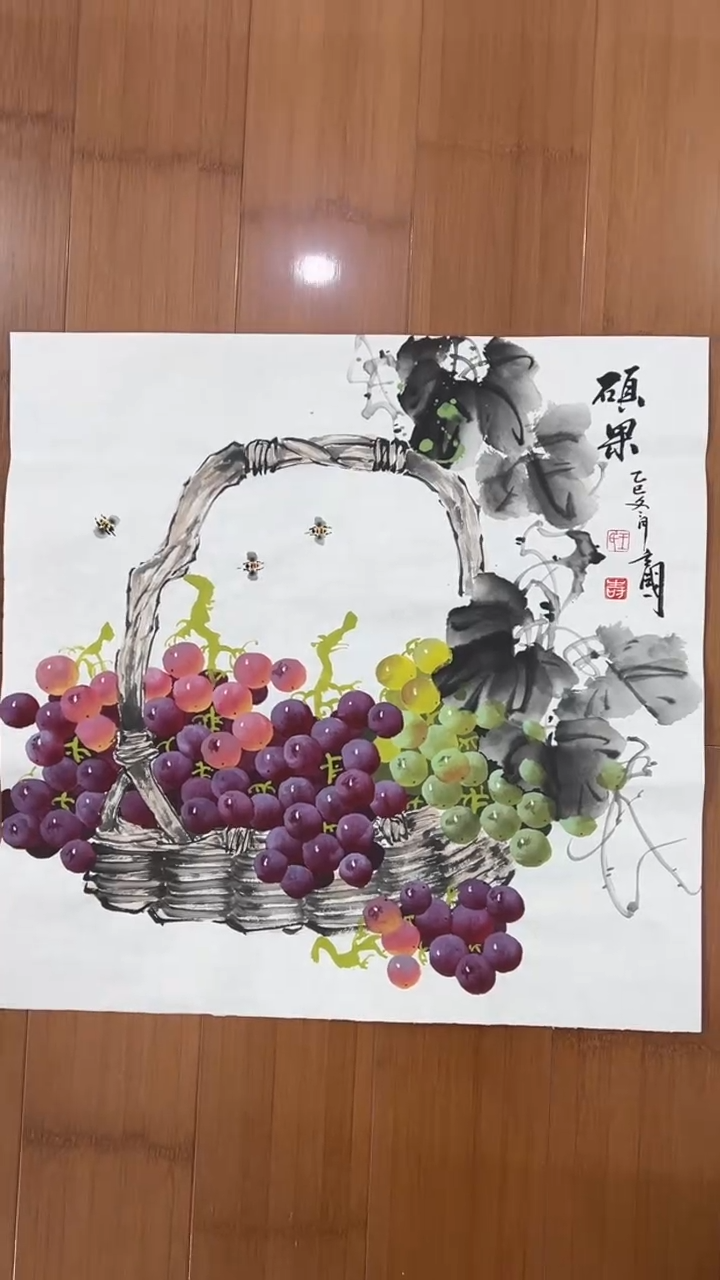 国画【福利，纯手工手绘】王立国葡萄50*50厘米