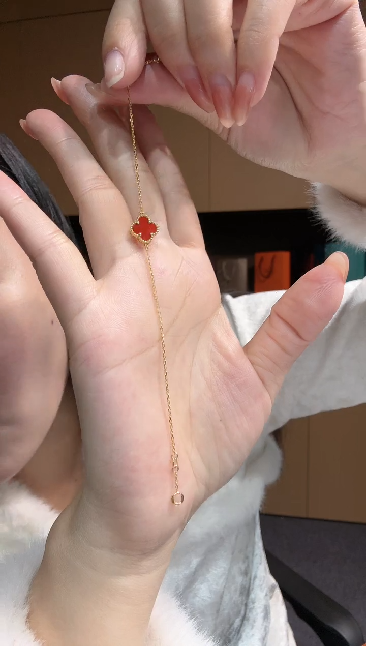 【闪购商品】玛瑙/玉髓手链18K金镶嵌红色k黄，小号单花手链GHJ