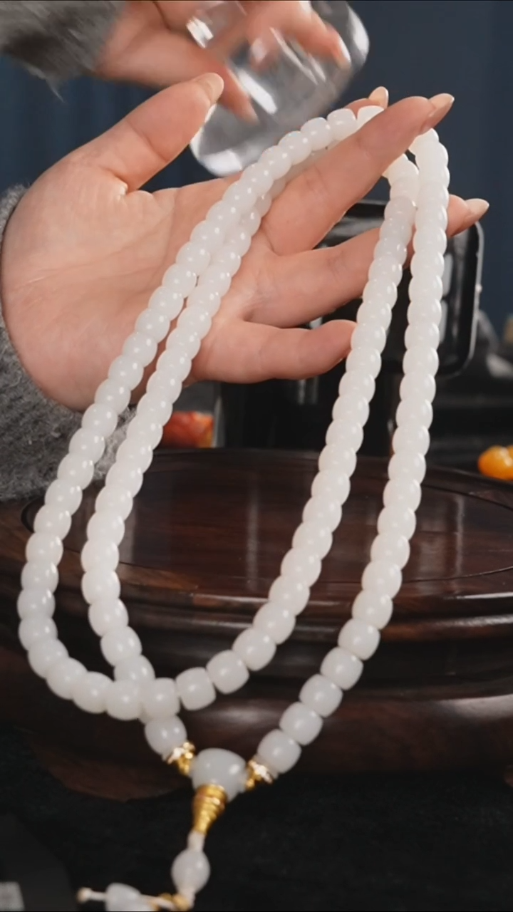 颈饰未镶嵌和田玉风*雨和田玉108串