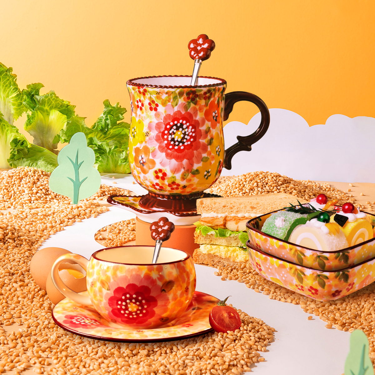 春韵爆款圣诞釉下彩陶瓷咖啡杯牛奶杯套装家用盘子情侣创意礼盒