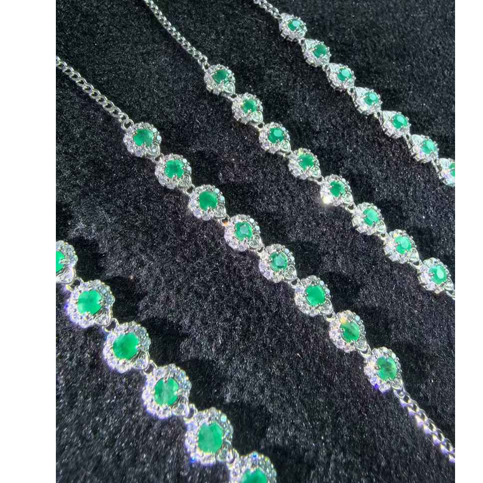 925银玻璃手链 宝丫轻奢  女式高级感精致镶嵌绿色手链K3032