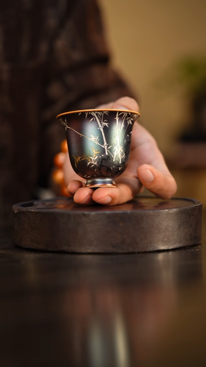 67柴房陶瓷柴烧银竹主人杯