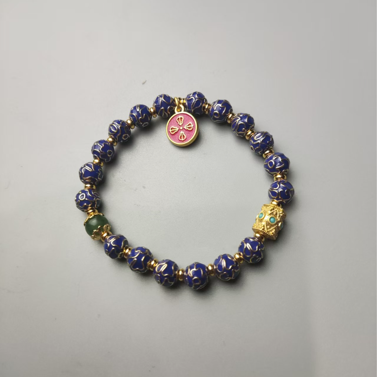 和田玉非遗手工珐琅景泰蓝手串（深蓝）