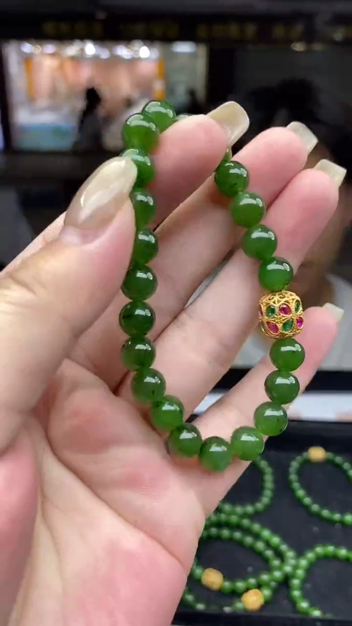 银S925镶嵌手串和田玉多样性发其一-手串-S4655