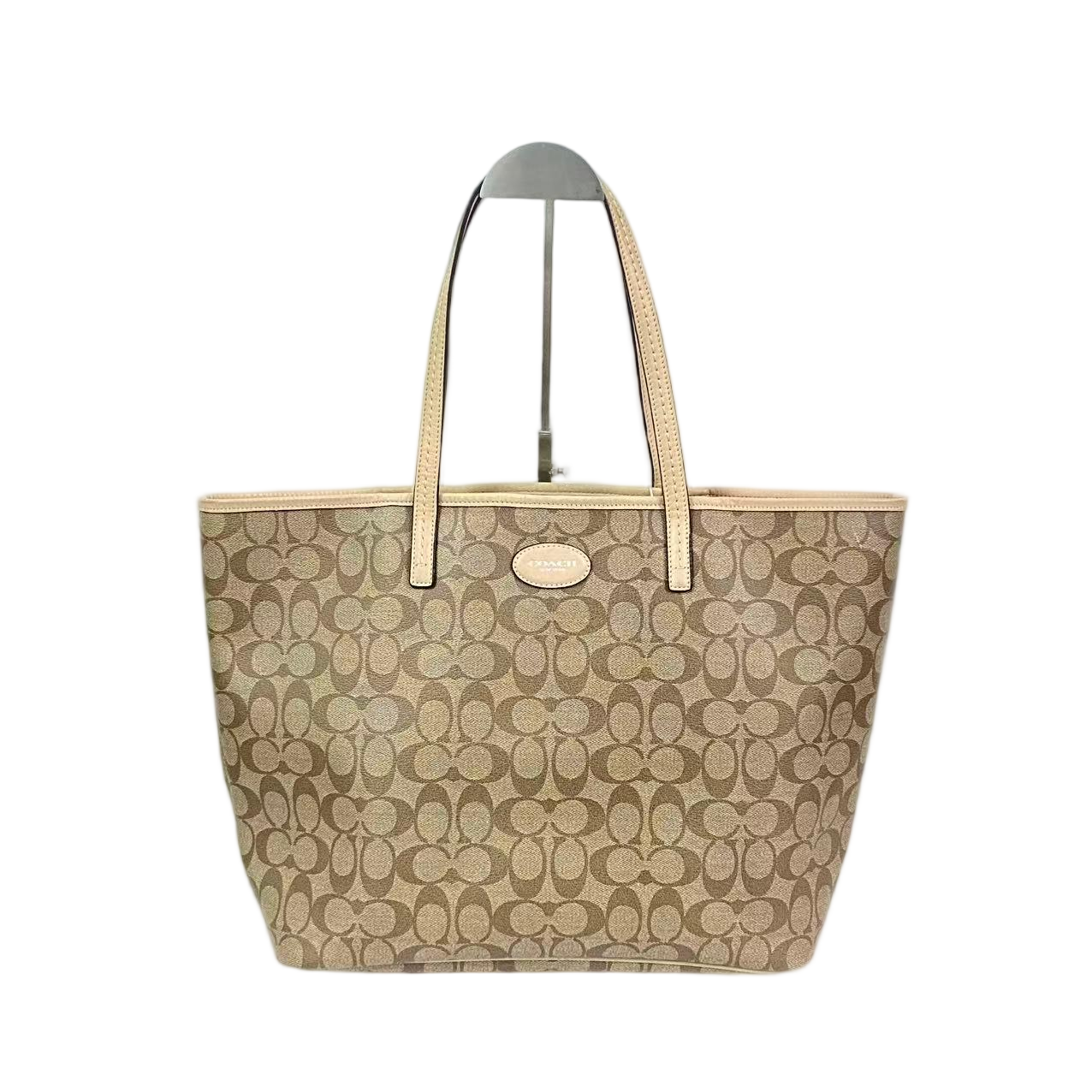 95新 COACH/蔻驰 经典老花PVC拼皮单肩手提托特包  XY-60106