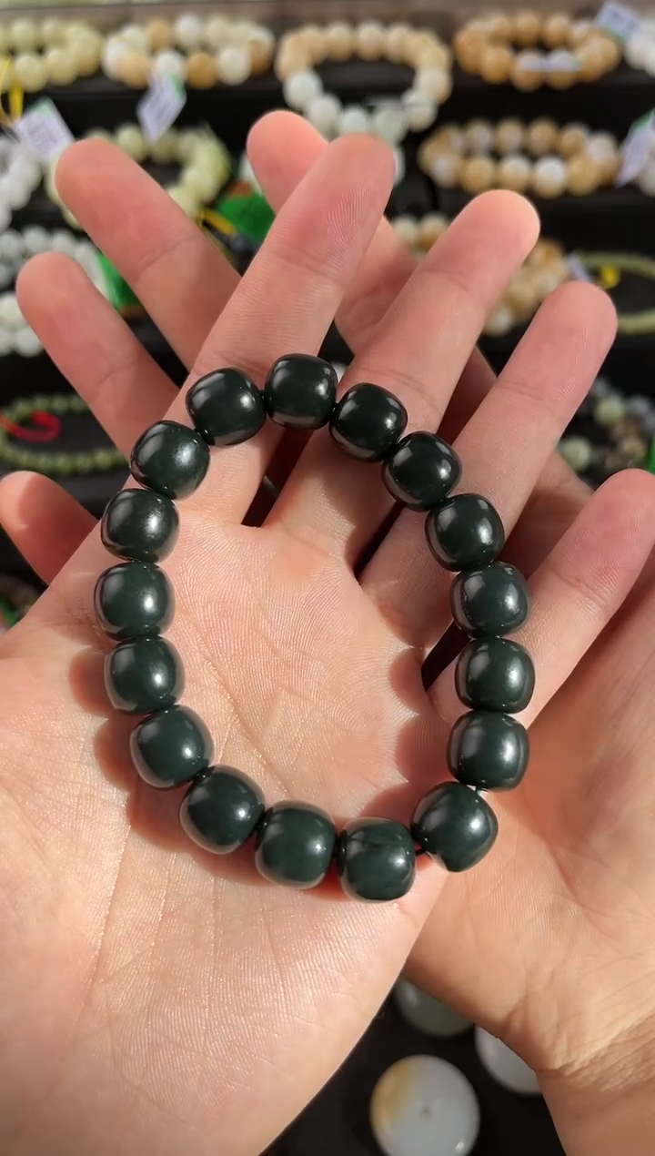 【闪购商品】和田玉手串未镶嵌和田青玉卡12老型珠微色差