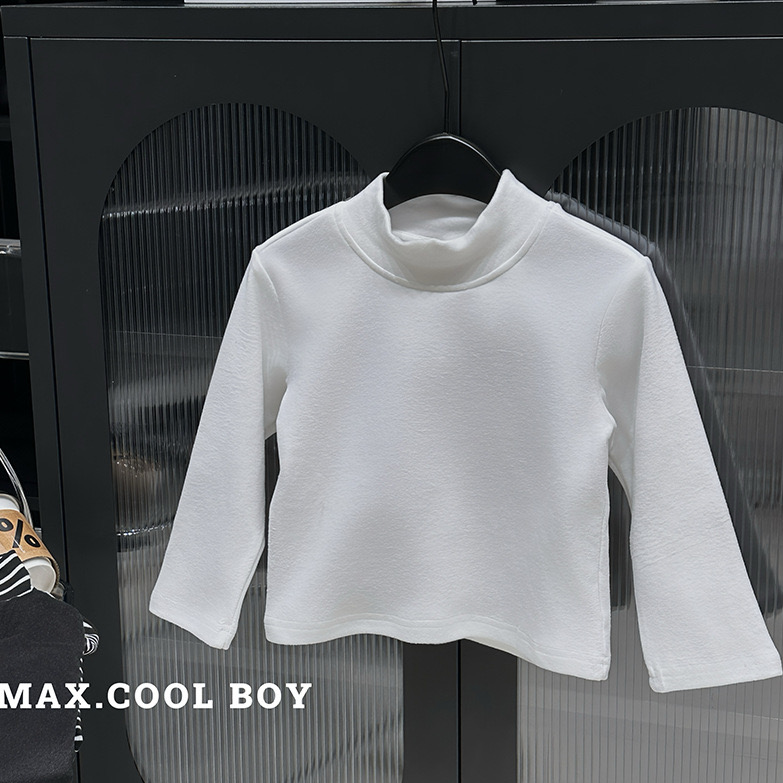 麦哟哟男童冬季季德绒打底百搭长袖条纹半高领加厚加绒修身儿童