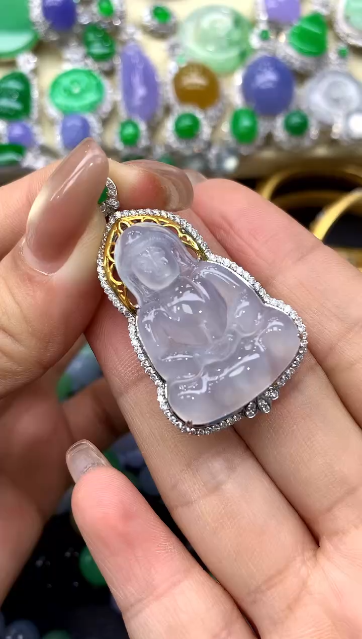 颈饰18K金镶嵌翡翠351-中国好珍宝