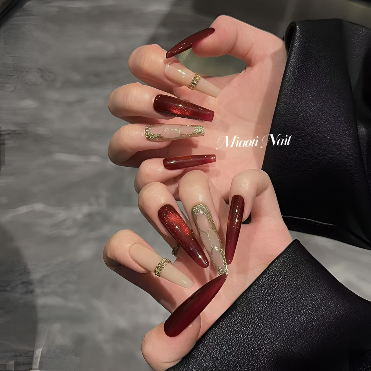 【预谋】【9个甲型定制】猫哥 毛色猫眼锆石钻蜂窝纯手工穿戴甲