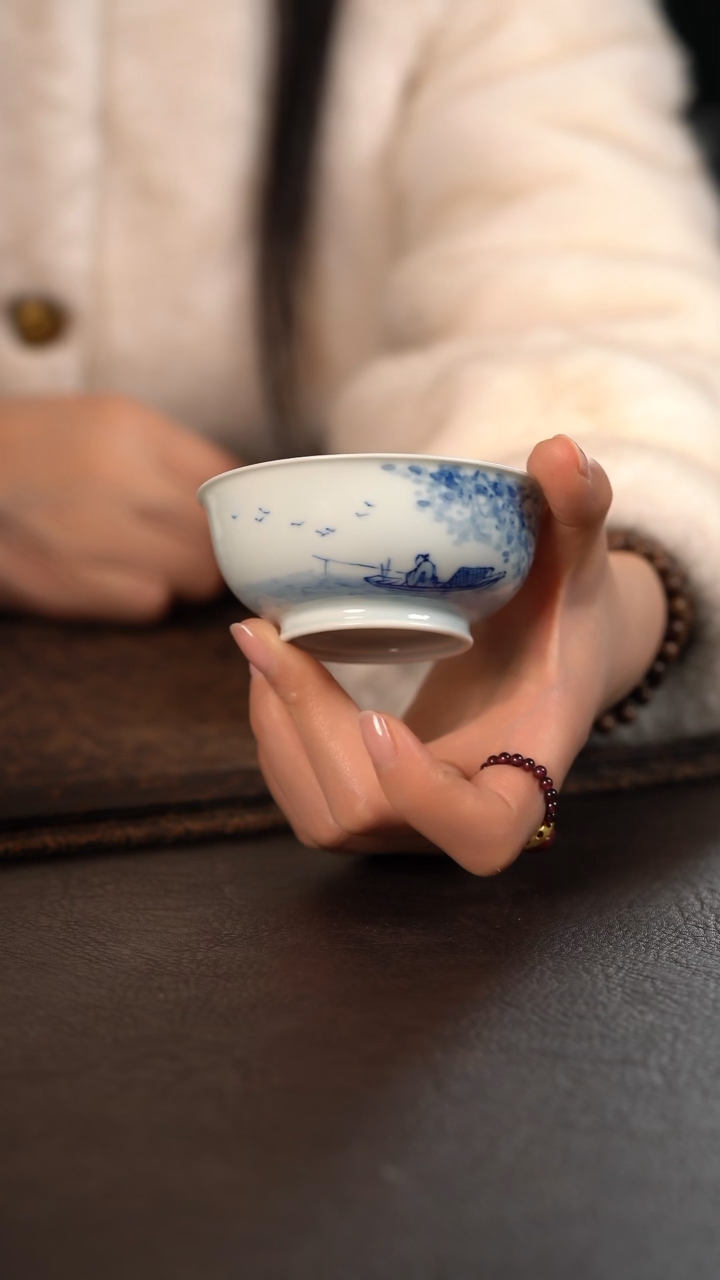 【闪购商品】杯575号HLX陶瓷写意山水高脚普洱杯