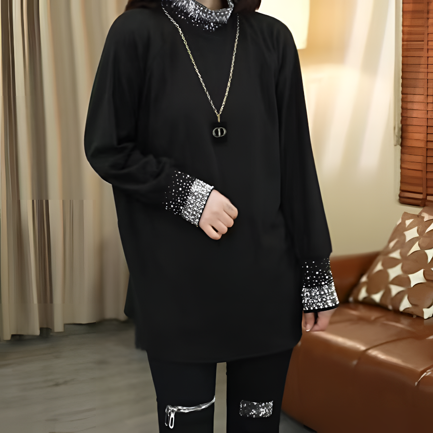 【珊珊家】新款重工烫钻欧货高领打底上衣