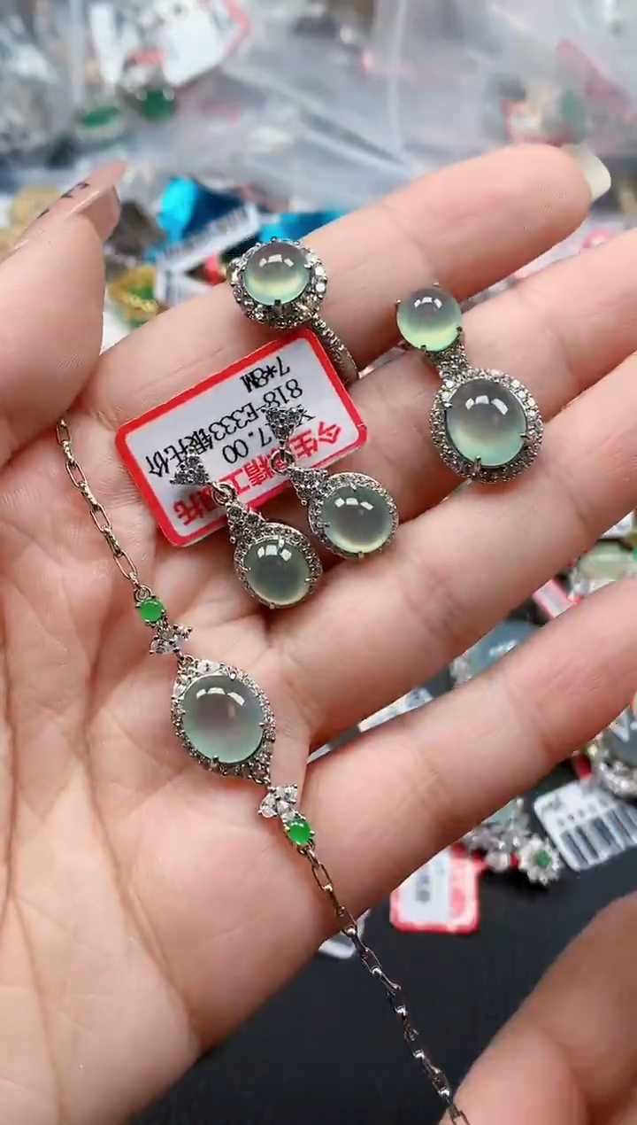 银S925镶嵌戒指翡翠天然A货缅甸翡翠