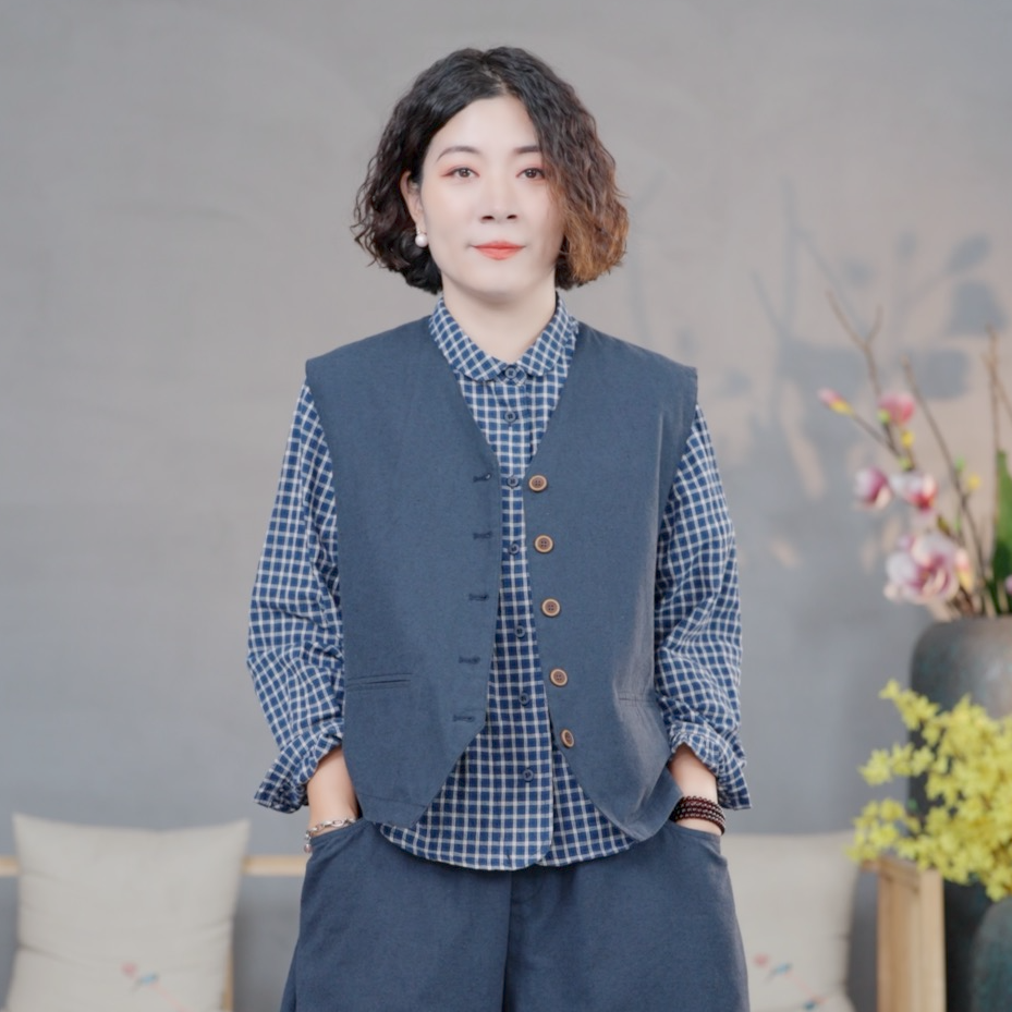 【悦兮】秋季新款文艺百搭休闲洋气时尚气质复古宽松女马夹25135
