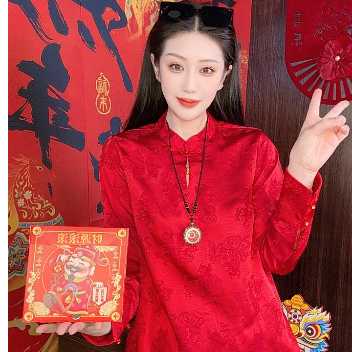 2026年新中式百搭袖口刺绣拜年小衫