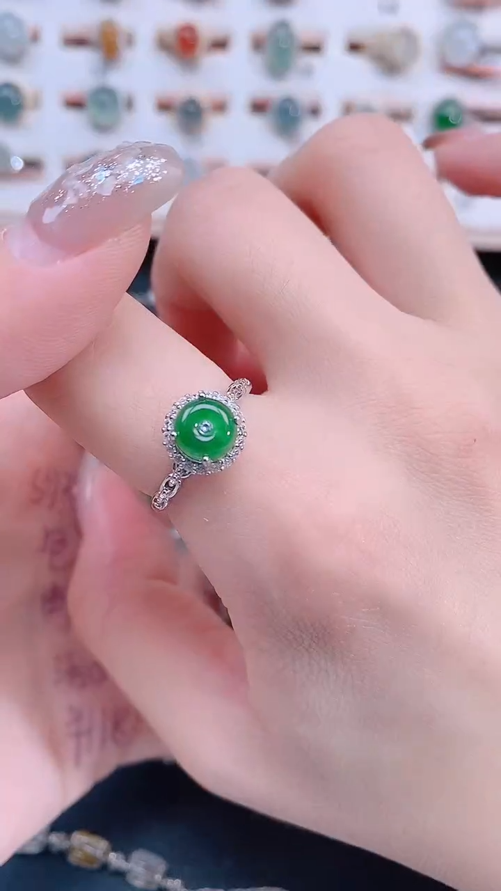 银S925镶嵌戒指翡翠天然翡翠