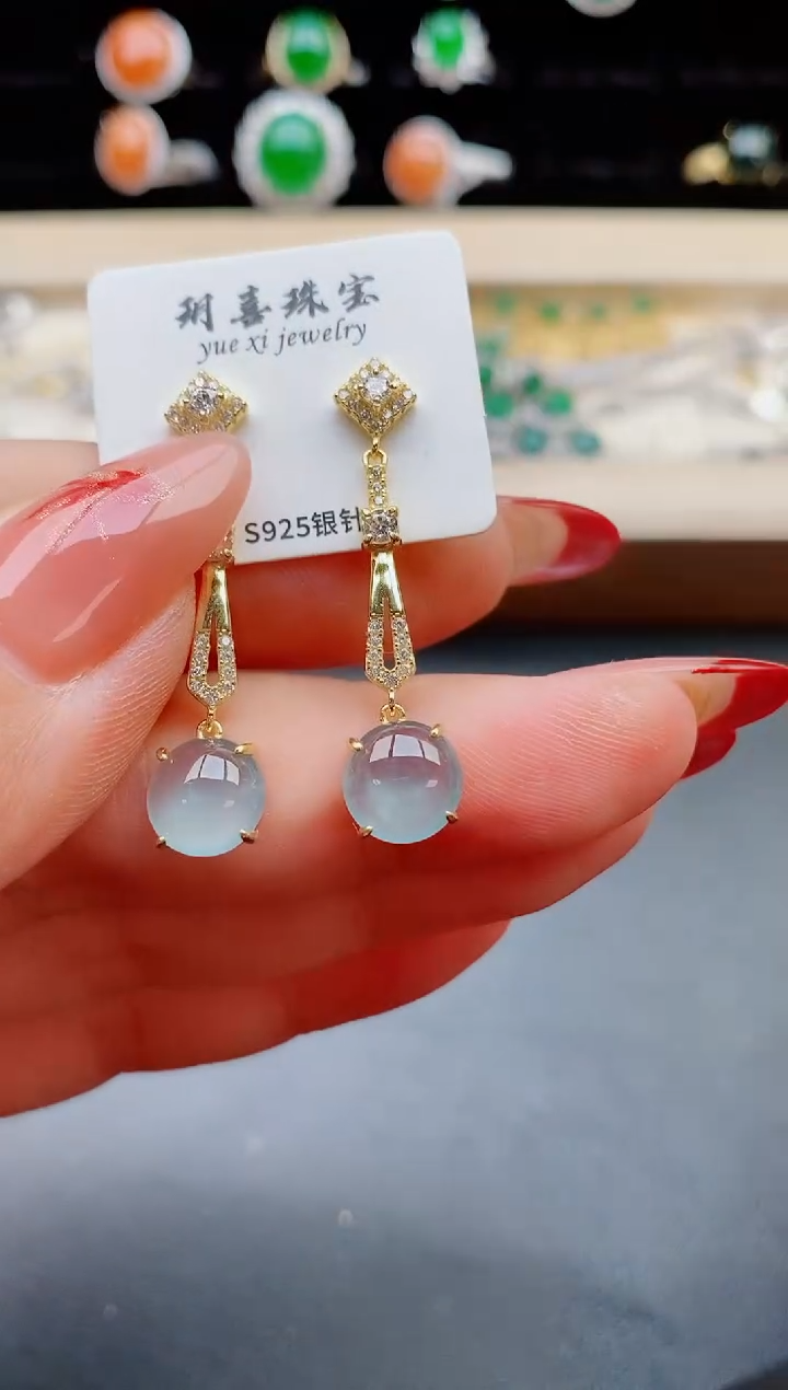 【闪购商品】翡翠耳饰银S925镶嵌60906