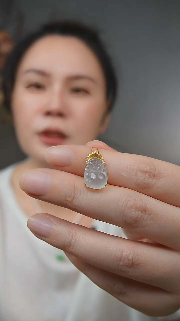 吊坠(不含链)18K金镶嵌翡翠天然缅甸翡翠吊坠